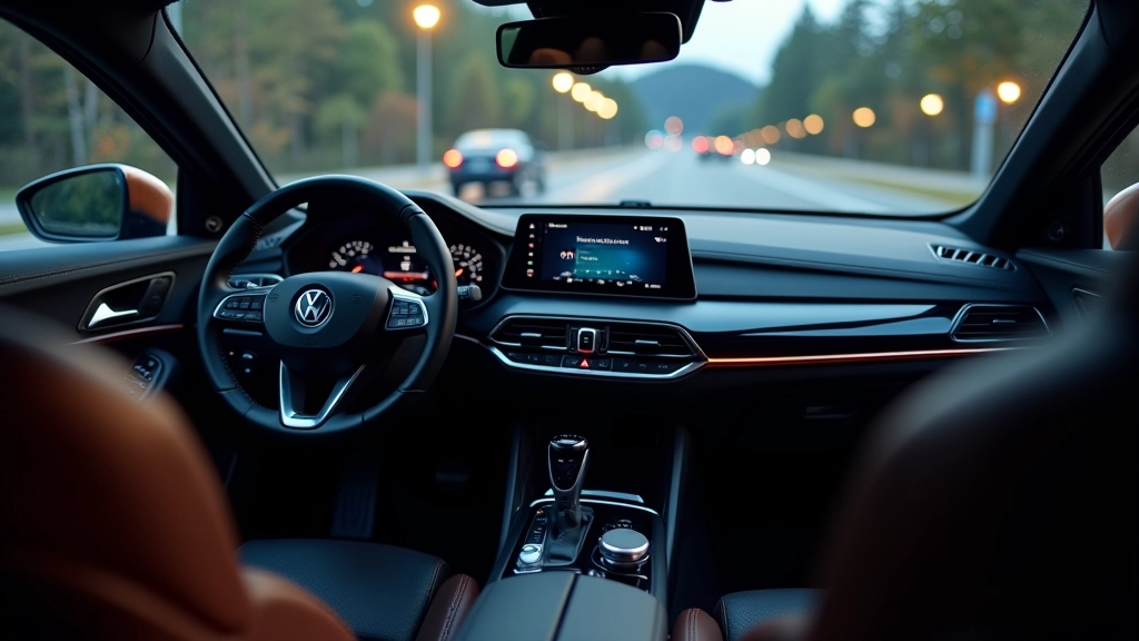 Automobiļa iekšējais interjers ar modernu vadības paneli